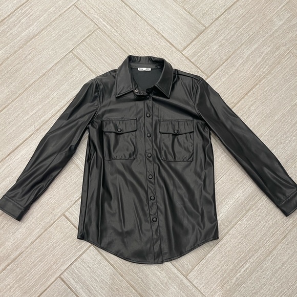 Dex Faux Black Leather Shirt/Shacket - Picture 4 of 6